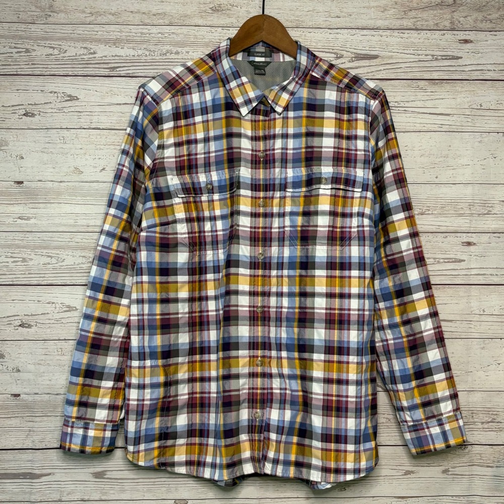 Eddie Bauer Womens XL Classic Fit Plaid Button Down Shirt Roll Tab Sleeve